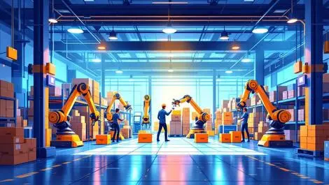 Modern warehouse robotic arms automated sorting ai logistics supply chain tech