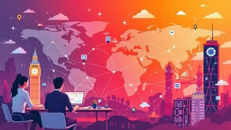 Vibrant global network major cities business growth fintech automation collaboration