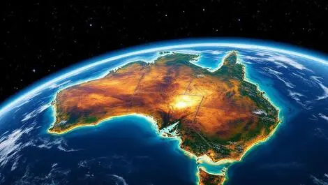 Detailed low earth orbit satellite circling earth australia continents space