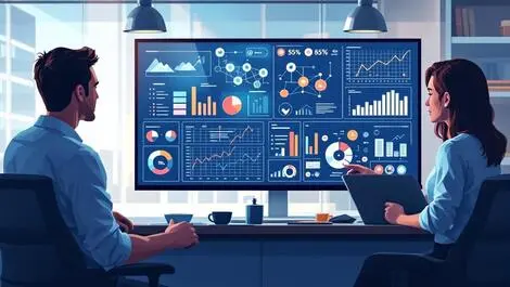 Professionals analyzing digital data visualizations supply chain us office