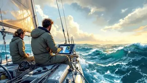 British sailors racing yacht digital navigation stormy sea routes
