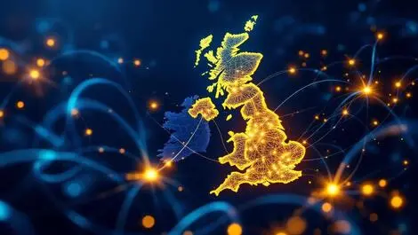 Uk map fibre optic cables glowing network nodes expanded connectivity