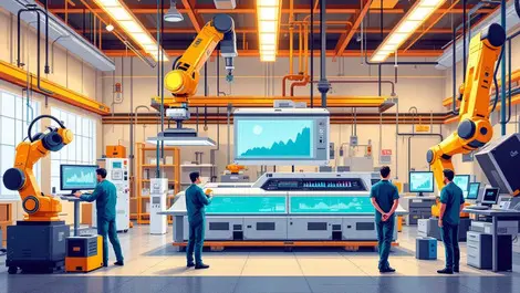 Modern ontario factory interior robotic arms 3d printers tech innovation