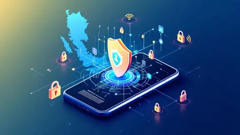 Mobile phone shield icon digital locks secure network malaysia map