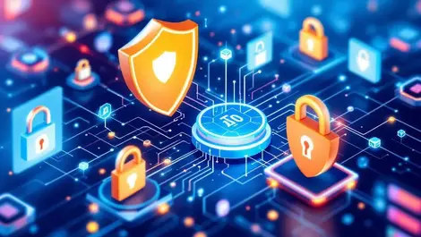 Secure digital network shield icons digital locks interconnected nodes cybersecurity