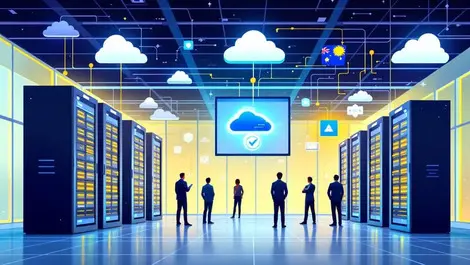 Modern data center australia secure servers cloud icons it staff advanced data management governance