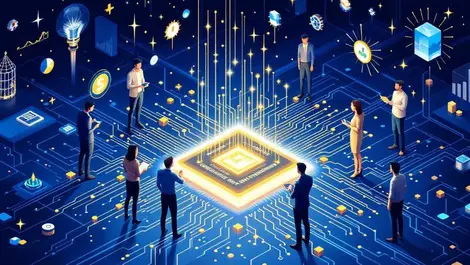 Students business professionals quantum computer chip finance energy measurement modern academic