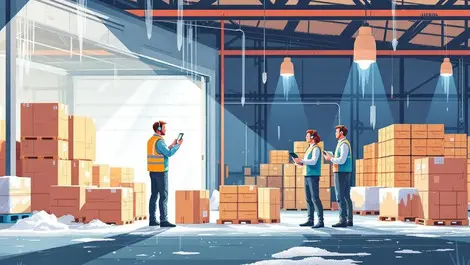 Australian cold storage warehouse workers headsets managing goods technology