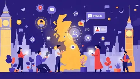 British people using smartphones with virtual assistants uk icons