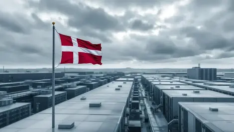 Aerial danish data center copenhagen flag ai infrastructure clouds