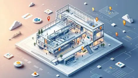 Isometric digital twin building tour with layers and analytics