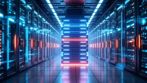 Cinematic modern datacenter ai ready server cluster cool lighting
