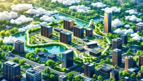 Australian city data centers isometric solar green energy cloud