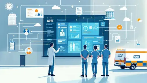 Nhs team viewing unified digital patient record shared care data