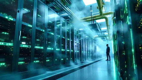 Modern data centre liquid cooled server racks green efficiency