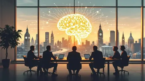 Uk boardroom london skyline responsible ai data brain network