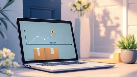 Laptop delivery tracking timeline parcel at uk front door scene