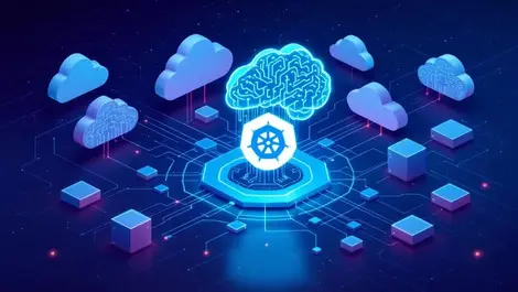 Kubernetes helm central glowing container network ai clouds