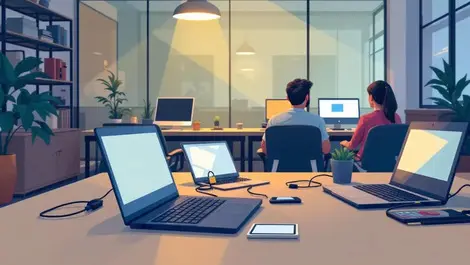 Modern coworking space device security cable locks empty chair