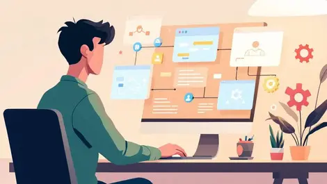 Ai agents automating dev tasks modern flat vector developer desk