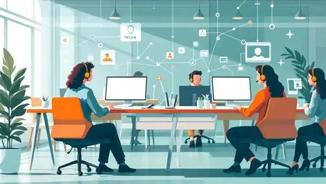 Telus style canadian call centre ai enabled agents flat illustration