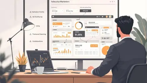 Marketer analyzing digital ad dashboard supply chain cost risk
