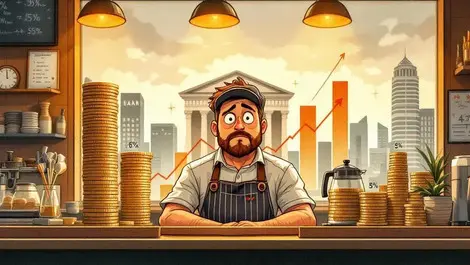 Worried australian cafe owner rising costs coin bar charts bank