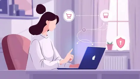 Online shopper one click checkout secure payment illustration