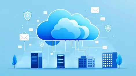 Secure cloud shield infrastructure filtering data stream icons