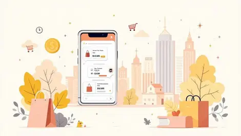 Modern smartphone chat shopping ui with city skyline background