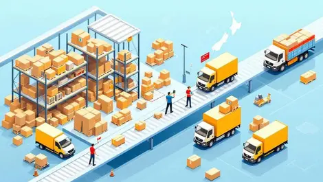 Aus nz isometric warehouse shipping hub streamlined ecommerce