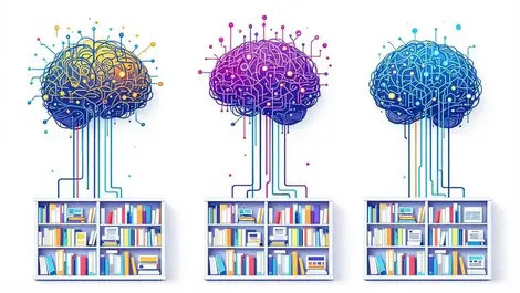 Three ai brains cable circuits linked to books and web pages